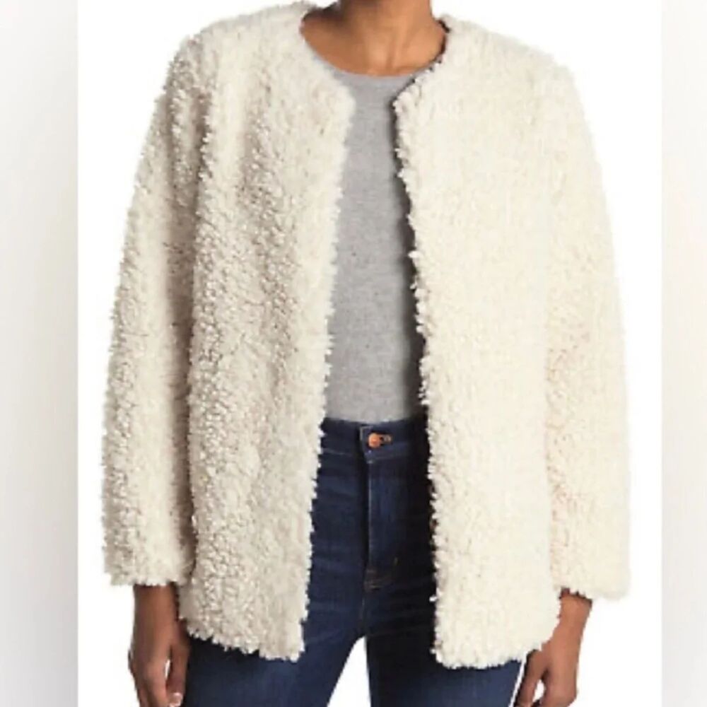 Band of Gypsies Sz S Ivory Sherpa Faux Wool Teddy Coat Leopard Lining Cozy Warm